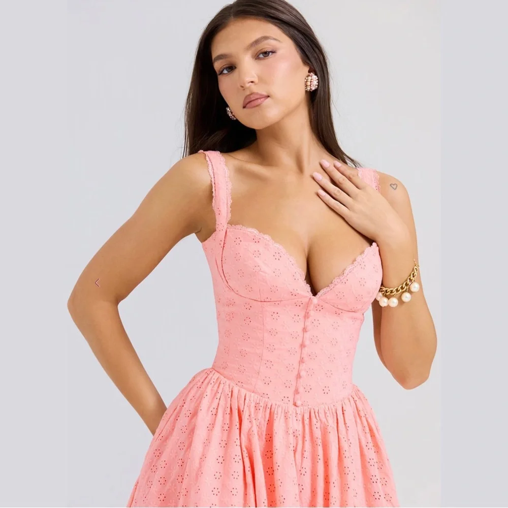 NWT HOCB Adalyn Peach Broderie Anglais Midi Sundress (Small) - Picture 1 of 9
